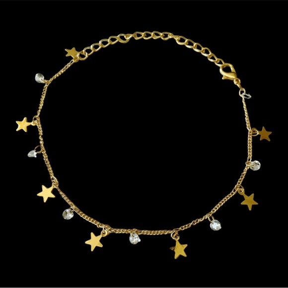 Dainty Minimalistic Gold-tone Star Sparkle Charm Anklet Adj. Length - NWT - Picture 3 of 15